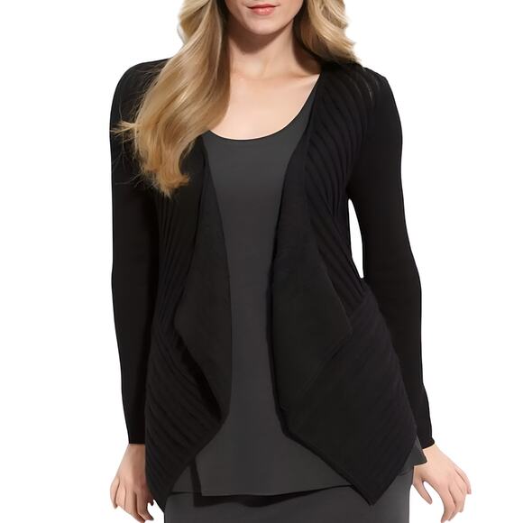 Eileen Fisher Felt Ladder Wool Mohair Blend Open Front Cardigan Sweater Black S - Picture 1 of 5